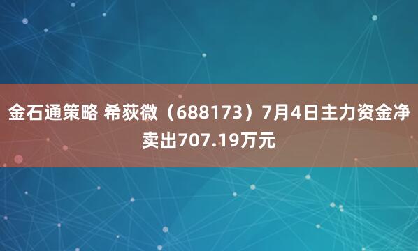 金石通策略 希荻微（688173）7月4日主力资金净卖出707.19万元