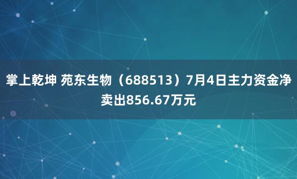 掌上乾坤 苑东生物（688513）7月4日主力资金净卖出856.67万元